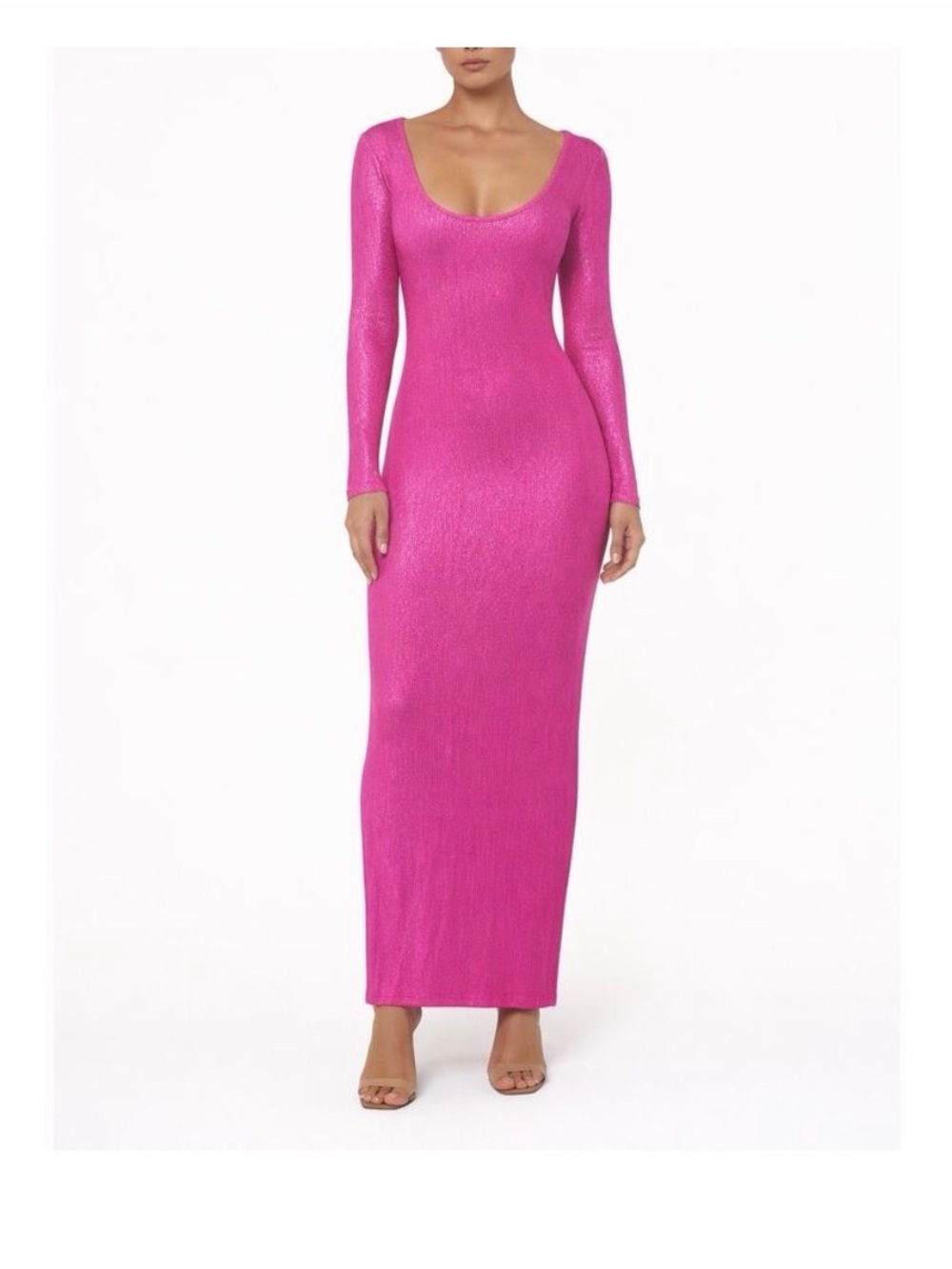 SKIMS Soft Lounge Shimmer Long Sleeve Maxi Dress in Fuchsia Foil